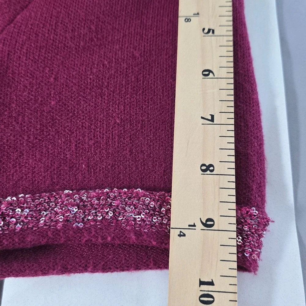 Nanette Lepore Merlot Sequin Trim Short Sleeve Knit‎ Sweater Woman Large NEW